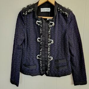 Dizzy Lizzie nwt blazer textured military style boucle trim black blue S